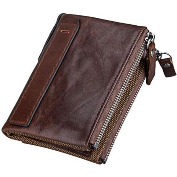 Leather Bifold Compact Card Holder Coffee - Picture 1 of 5